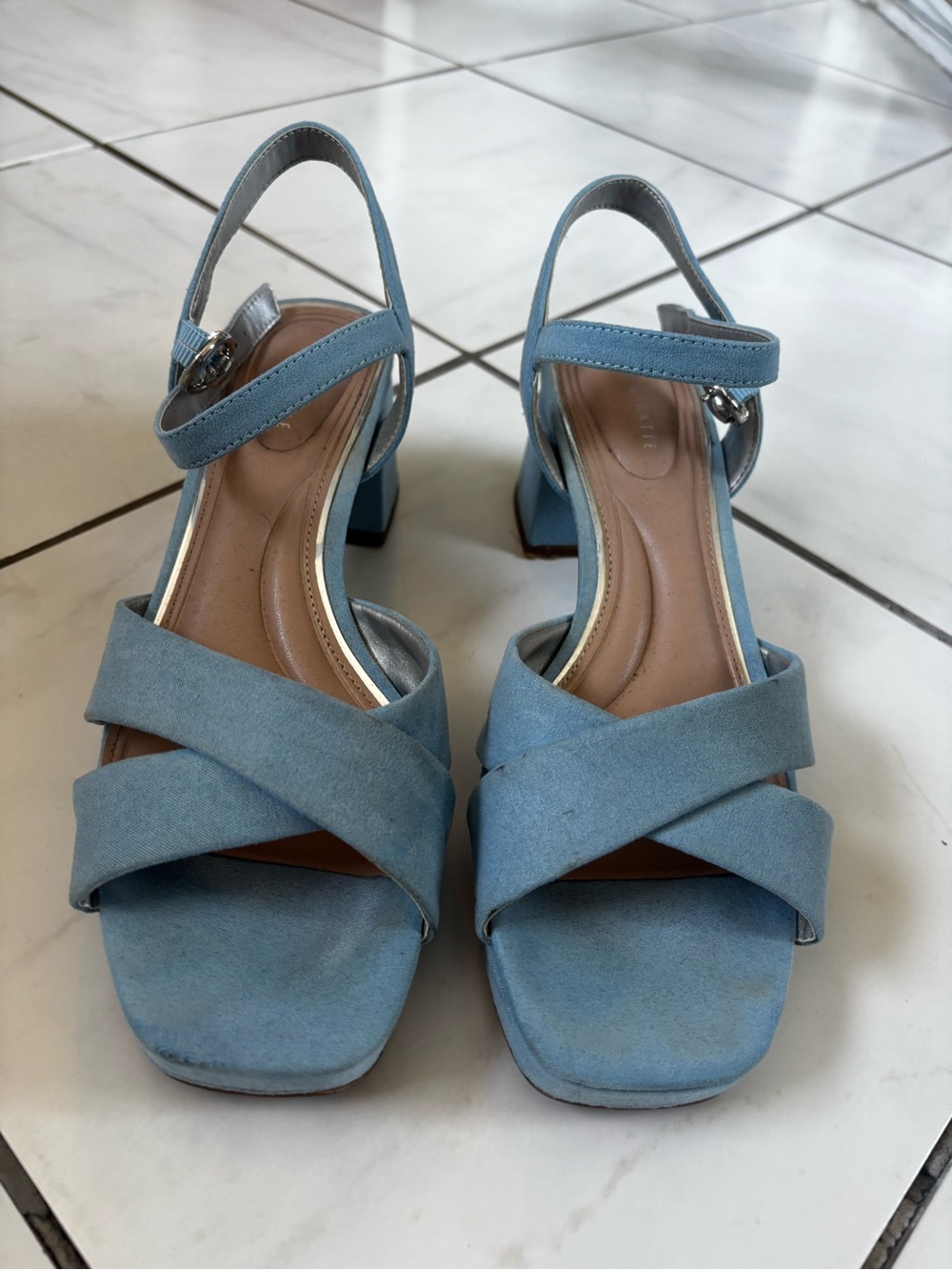 Katie and Kelly Light Blue Strappy Block Heel Sandals